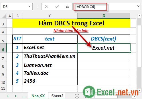 Hàm DBCS trong Excel 3