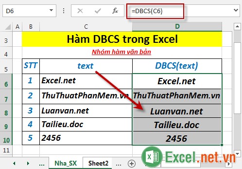Hàm DBCS trong Excel 4