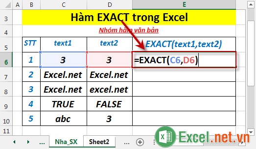 Hàm EXACT trong Excel 2