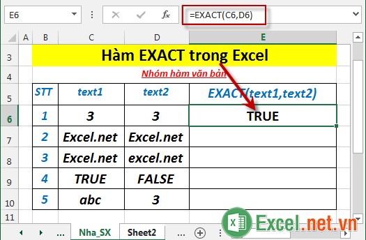 Hàm EXACT trong Excel 3