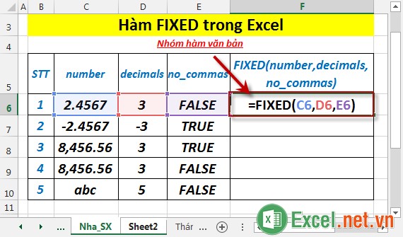 Hàm FIXED trong Excel 2