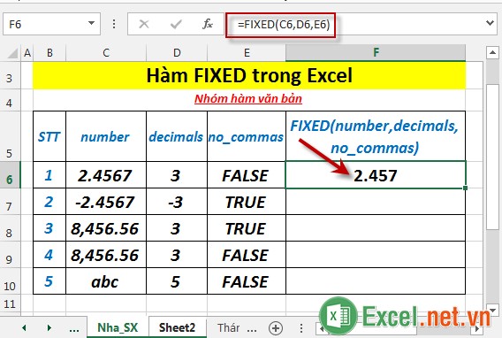 Hàm FIXED trong Excel 3