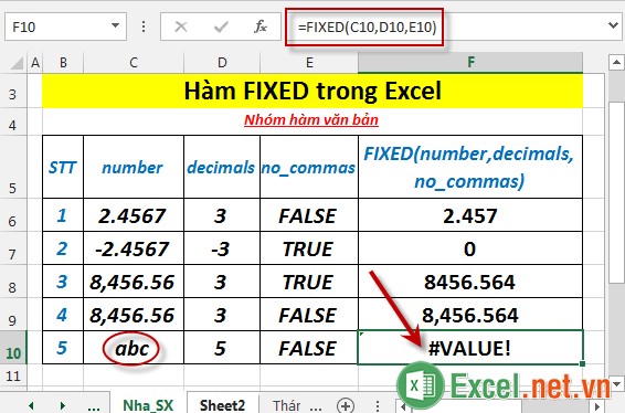 Hàm FIXED trong Excel 6