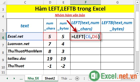 Hàm LEFT, LEFTB trong Excel 2