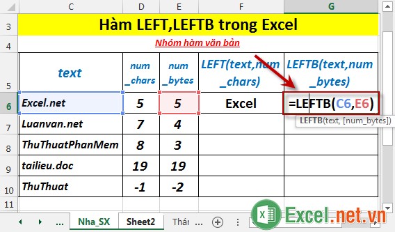 Hàm LEFT, LEFTB trong Excel 4