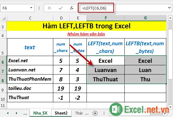 Hàm LEFT, LEFTB trong Excel 6