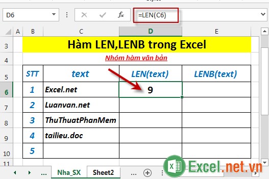 Hàm LEN,LENB trong Excel 3