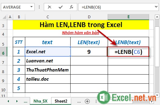 Hàm LEN,LENB trong Excel 4