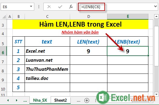 Hàm LEN,LENB trong Excel 5