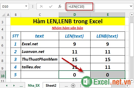 Hàm LEN,LENB trong Excel 7