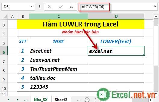 Hàm LOWER trong Excel 3