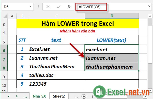 Hàm LOWER trong Excel 4