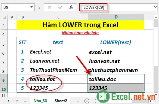 Hàm LOWER trong Excel 5