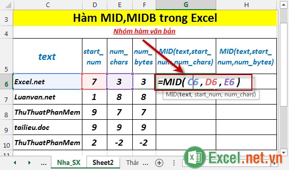 Hàm MID,MIDB trong Excel 2