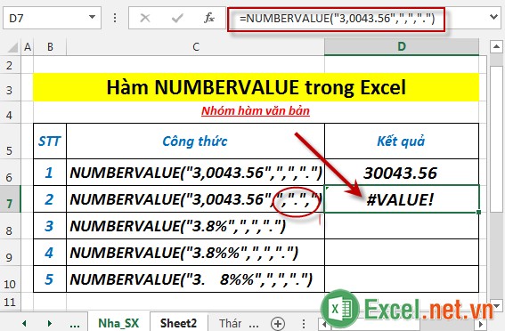 Hàm NUMBERVALUE trong Excel 4