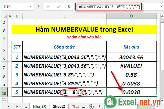 Hàm NUMBERVALUE trong Excel 6