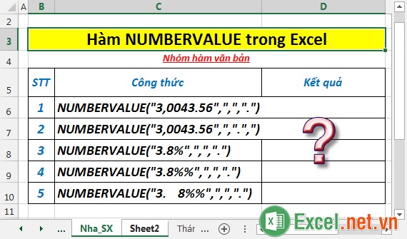 Hàm NUMBERVALUE trong Excel