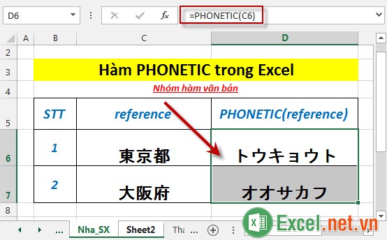 Hàm PHONETIC trong Excel 4