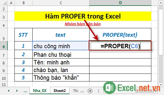 Hàm PROPER trong Excel 2