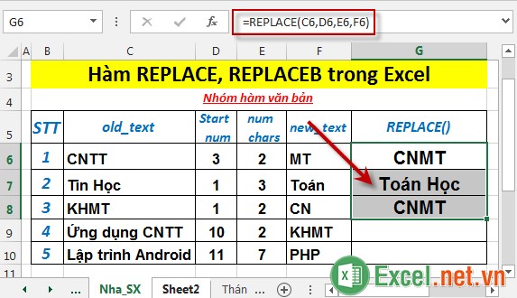 Hàm REPLACE, REPLACEB trong Excel 4