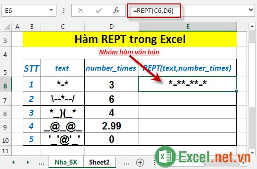 Hàm REPT trong Excel 3