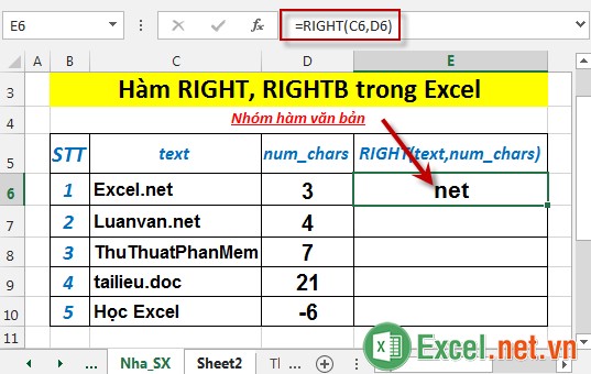 Hàm RIGHT, RIGHTB trong Excel 3