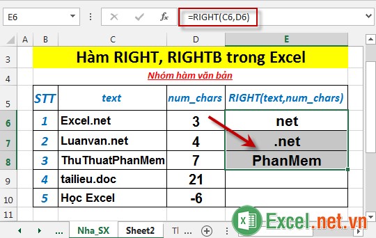 Hàm RIGHT, RIGHTB trong Excel 4