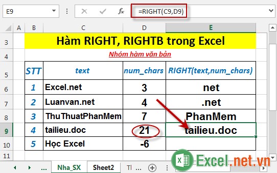 Hàm RIGHT, RIGHTB trong Excel 5
