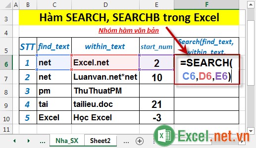 Hàm SEARCH, SEARCHB trong Excel 2