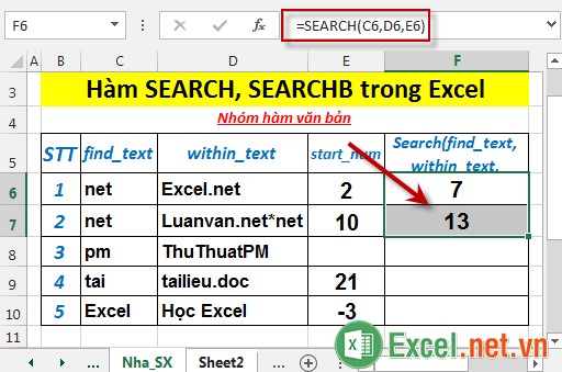 Hàm SEARCH, SEARCHB trong Excel 4