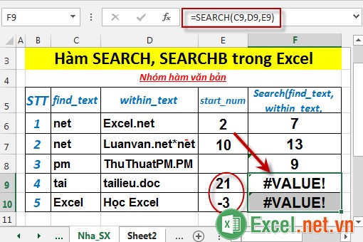 Hàm SEARCH, SEARCHB trong Excel 6