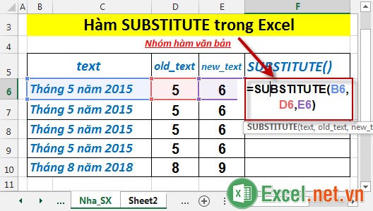Hàm SUBSTITUTE trong Excel 2