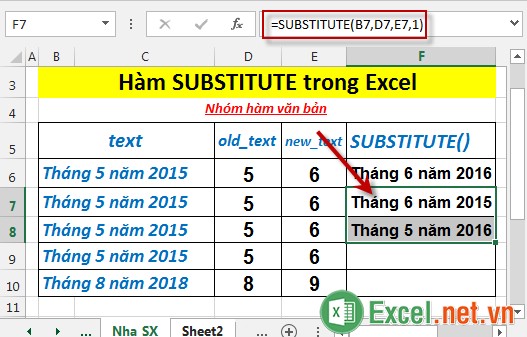 Hàm SUBSTITUTE trong Excel 4