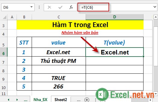 Hàm T trong Excel 3