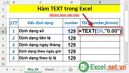 Hàm TEXT trong Excel 2