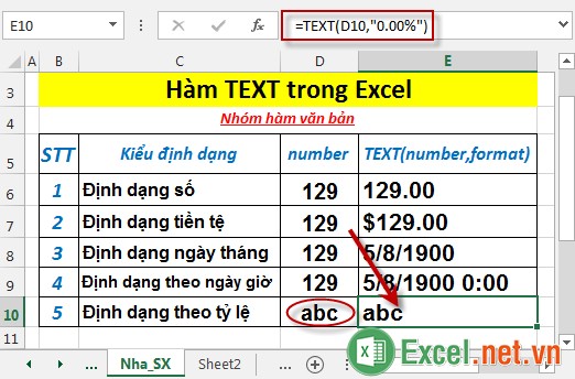 Hàm TEXT trong Excel 5