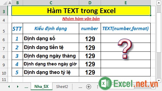 Hàm TEXT - Hàm thực hiện chuyển đổi 1 số sang dạng văn bản theo định dạng cho trước trong Excel