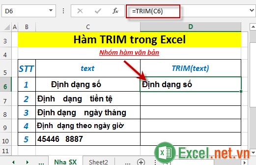 Hàm TRIM trong Excel 3
