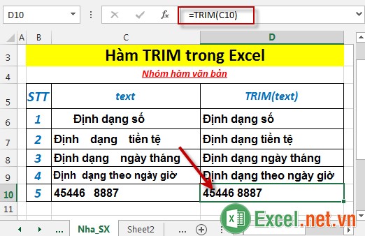 Hàm TRIM trong Excel 5