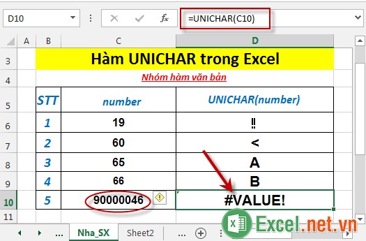 Hàm UNICHAR trong Excel 5