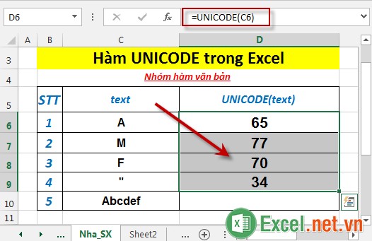 Hàm UNICODE trong Excel 4