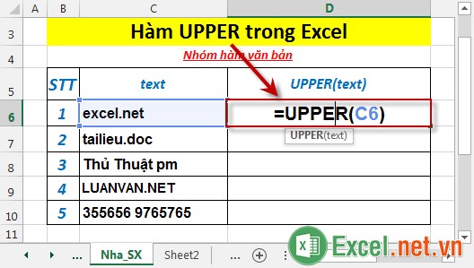 Hàm UPPER trong Excel 2
