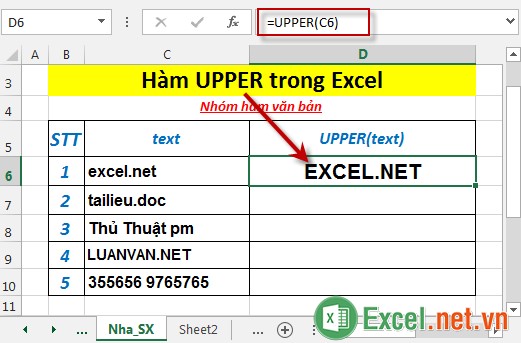 Hàm UPPER trong Excel 3