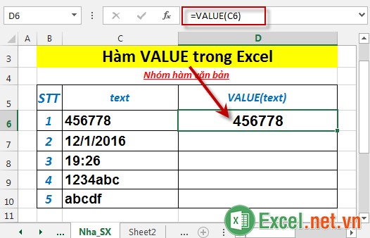 Hàm VALUE trong Excel 3