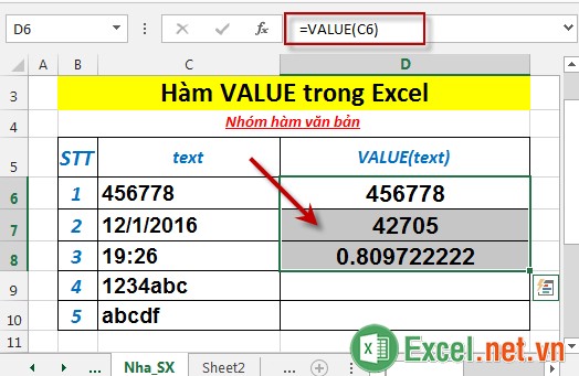 Hàm VALUE trong Excel 4