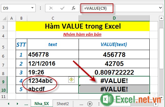 Hàm VALUE trong Excel 5