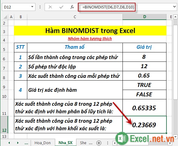 Hàm BINOMDIST trong Excel 5