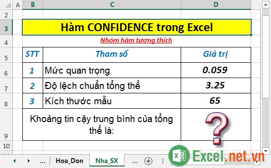 Hàm CONFIDENCE - Hàm trả về khoảng tin cậy của trung bình tổng thể bằng cách dùng phân bố chuẩn hóa trong Excel