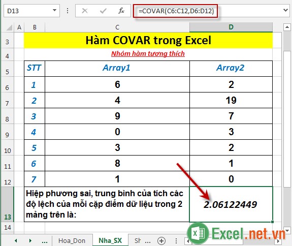 Hàm COVAR trong Excel 3