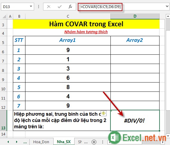 Hàm COVAR trong Excel 5